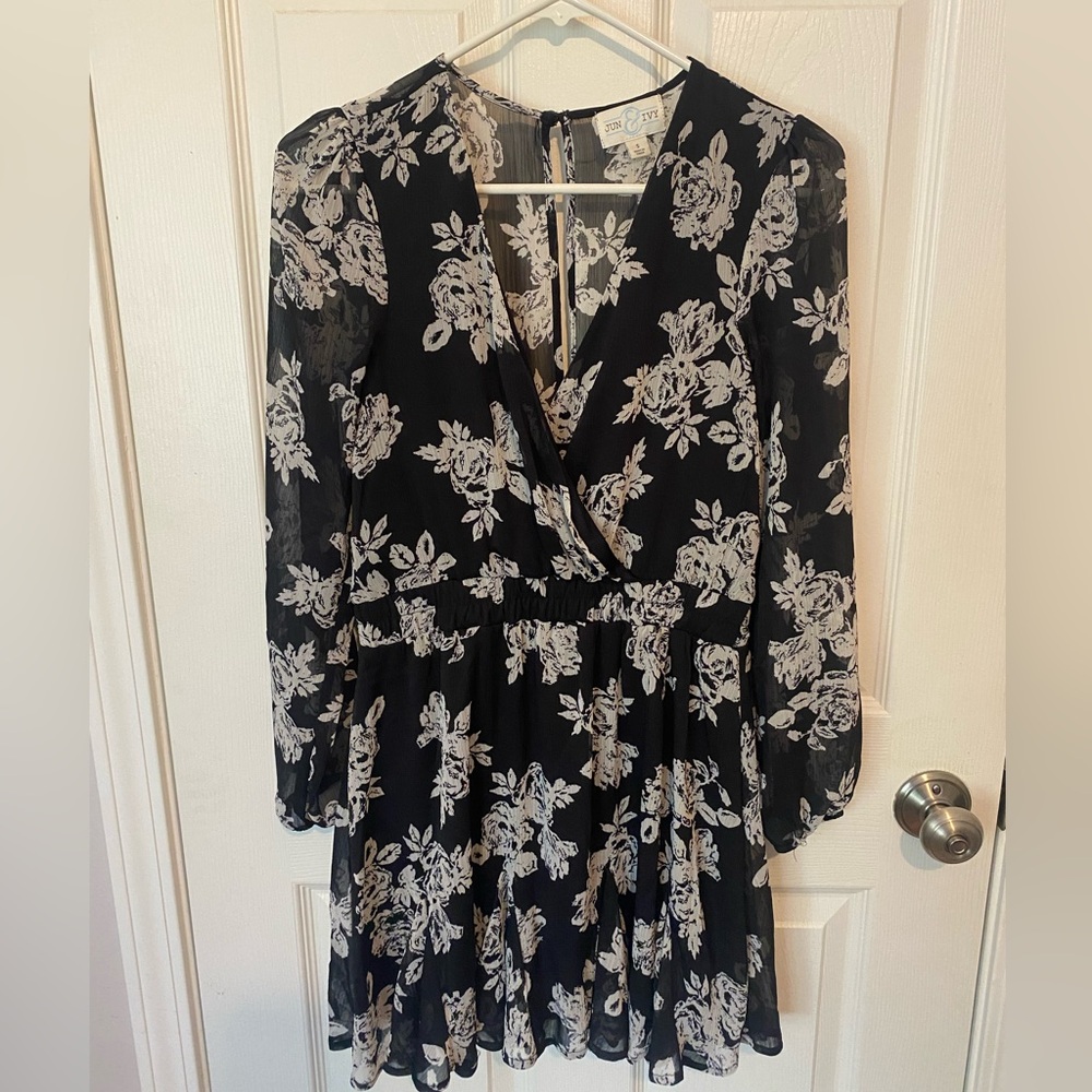 Floral Black and White Dress